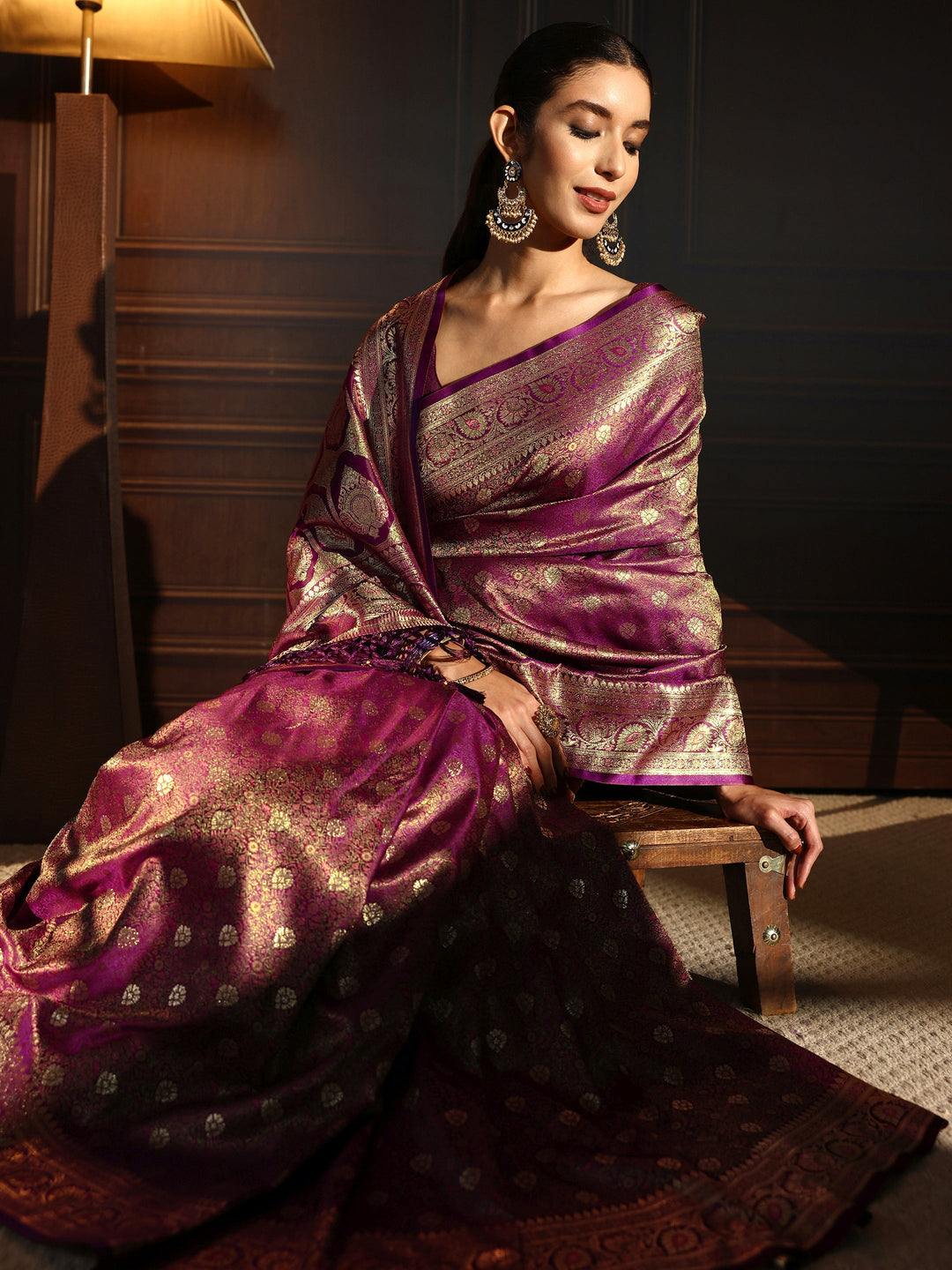  Libas Royal Purple Ethnic Brocade Tassel Saree 