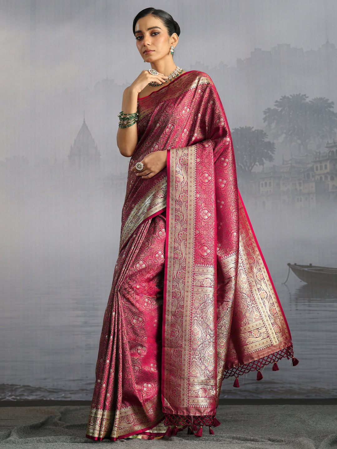  Libas Maroon Mughal Design Brocade Saree 