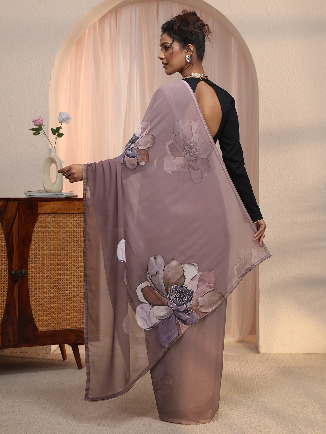  Libas Mauve Floral Printed Georgette Saree 