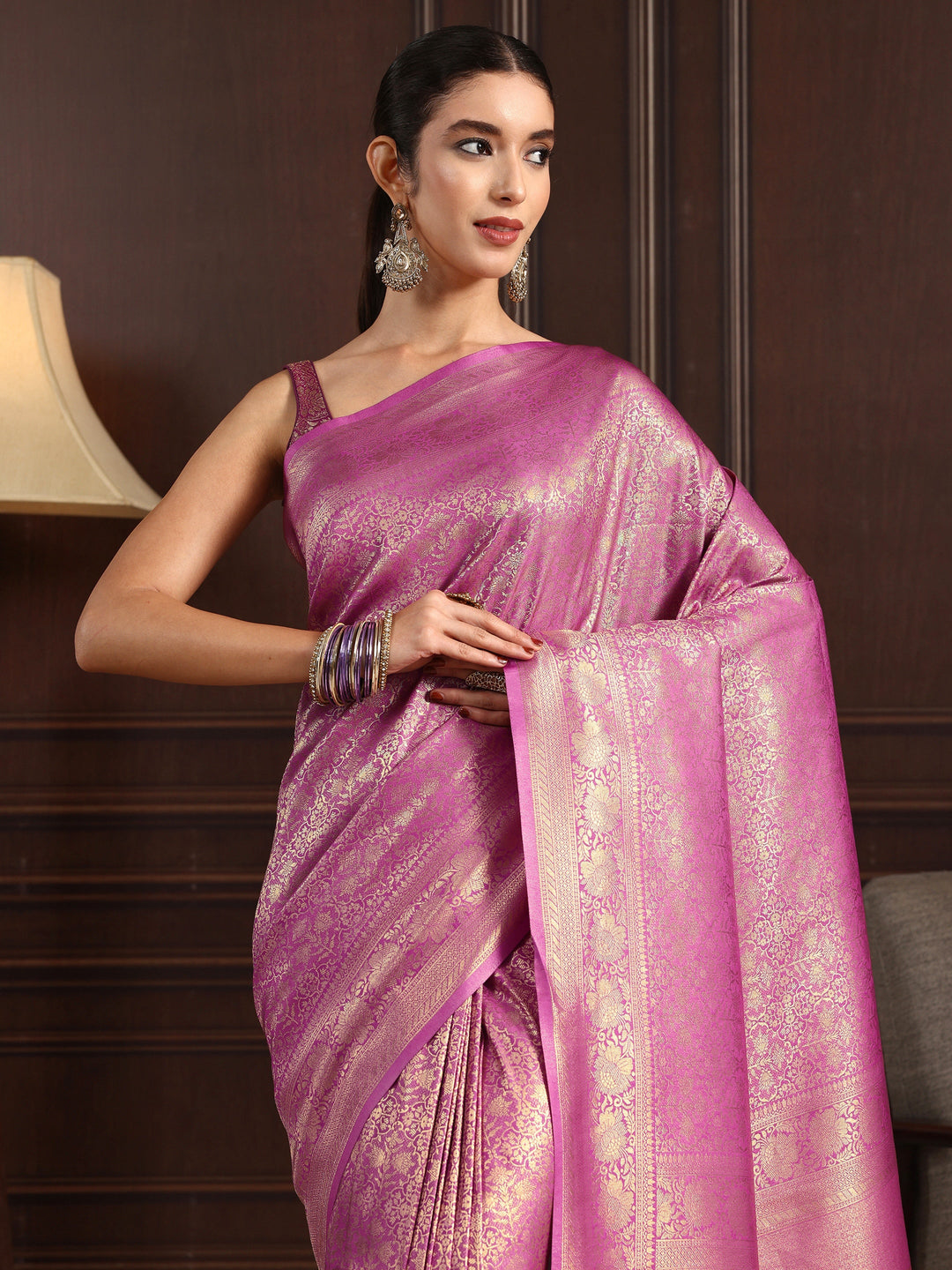  Libas Lavender Ethnic Woven Design Silk Blend Tassel Saree 