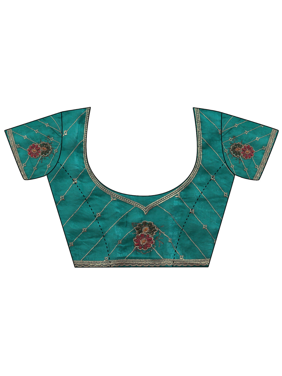  Libas Sea Green Floral Embroidered Tissue Saree 