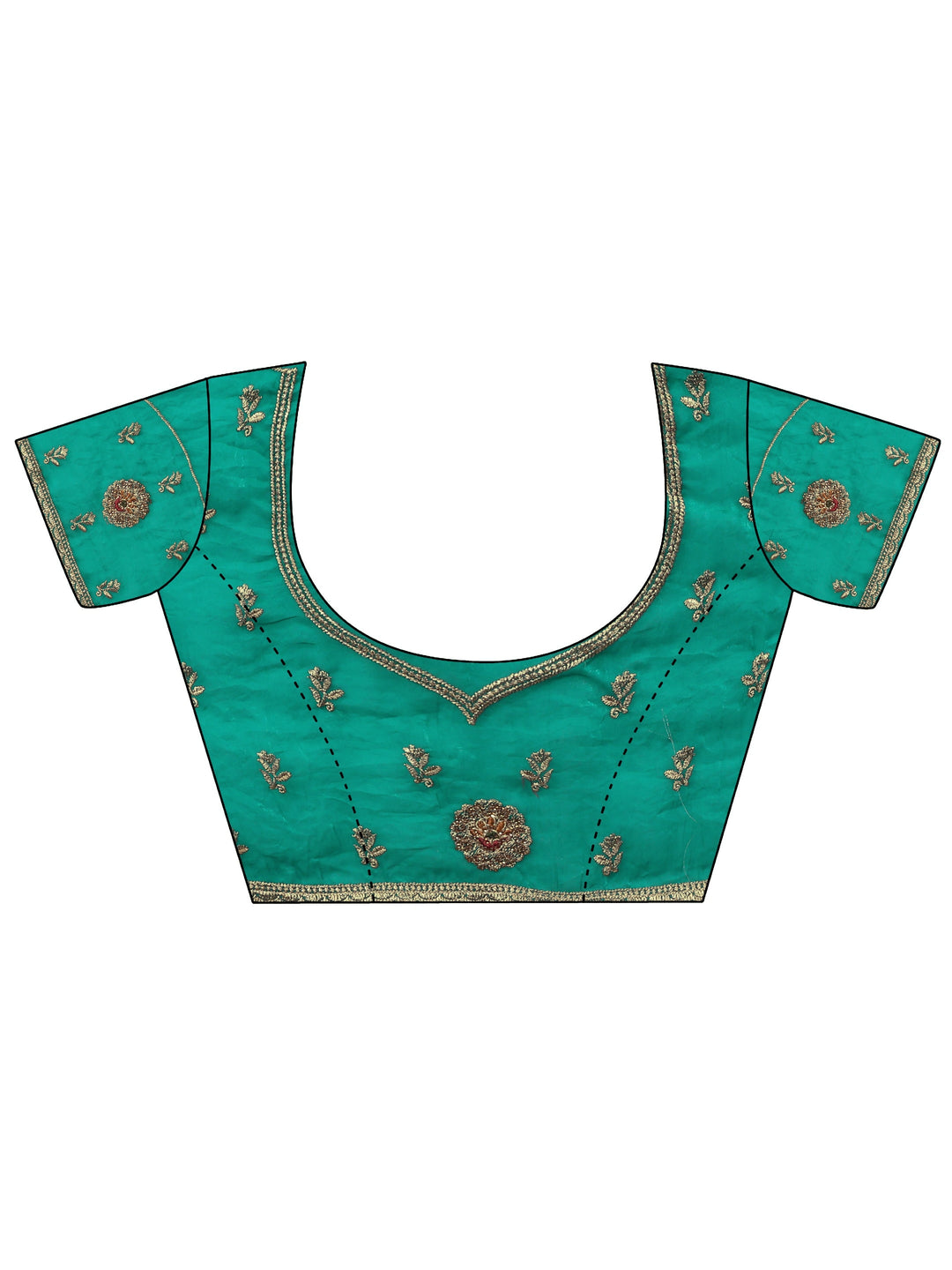  Libas Sea Green Floral Embroidered Tissue Saree 