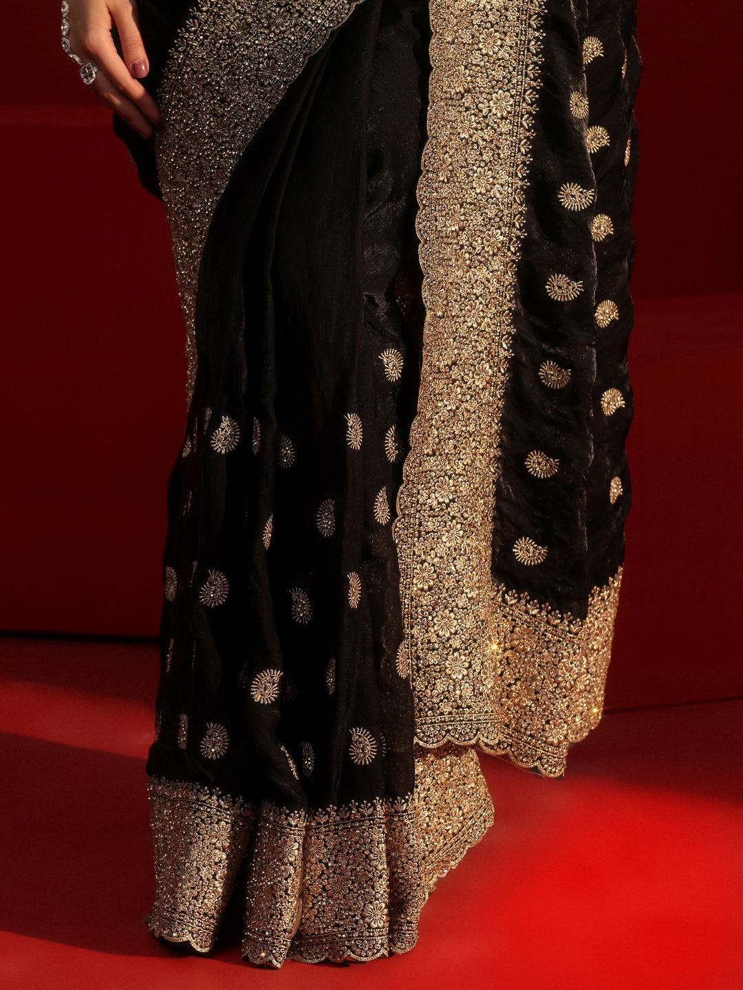  Libas Art Black Stone Work Embellished Tissue Saree 