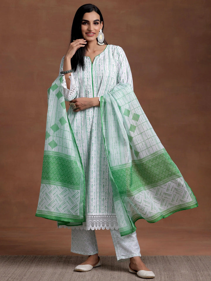 Off White Embroidered Cotton Blend Straight Suit With Dupatta - Libas