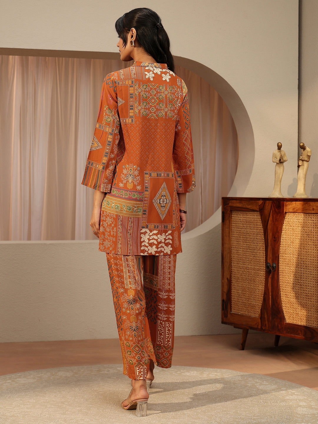  Orange Multi Printed Rayon Co-Ord Set 