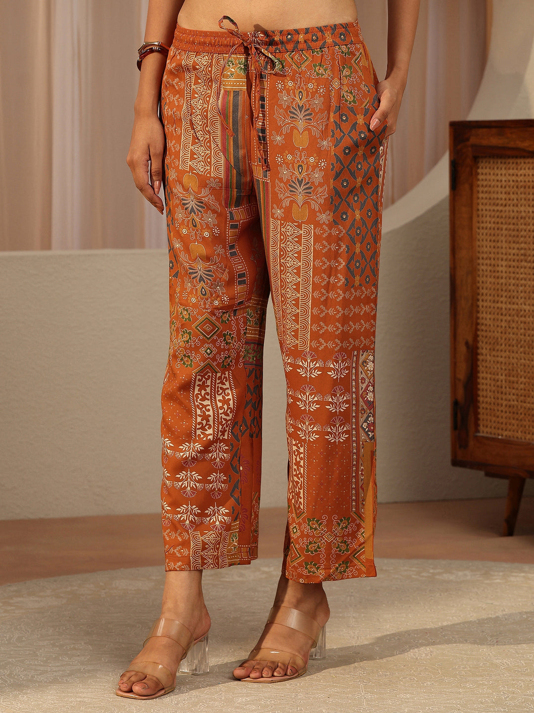  Orange Multi Printed Rayon Co-Ord Set 