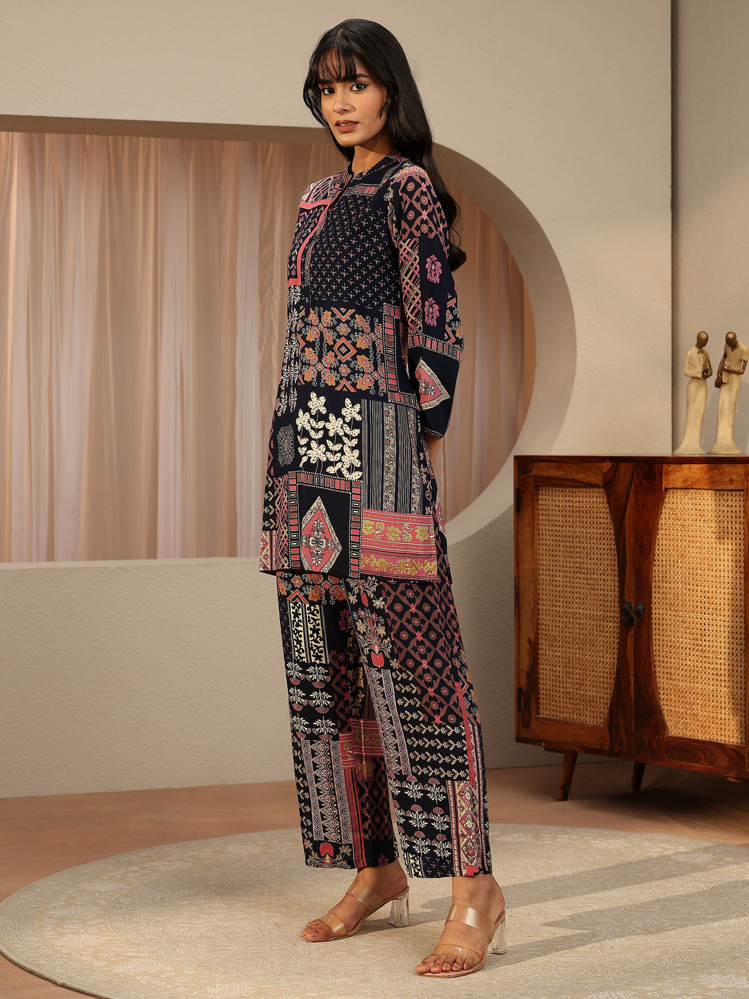  Navy Blue Multi Printed Rayon Co-Ord Set 