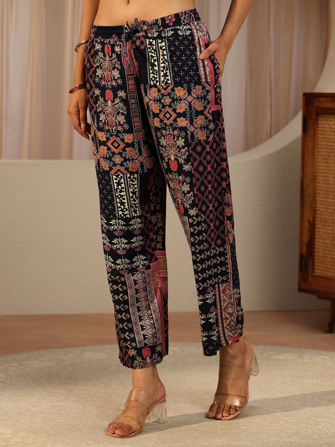  Navy Blue Multi Printed Rayon Co-Ord Set 