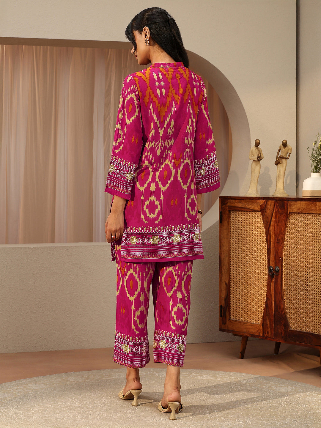  Pink Ikat Printed Rayon Co-Ord Set 