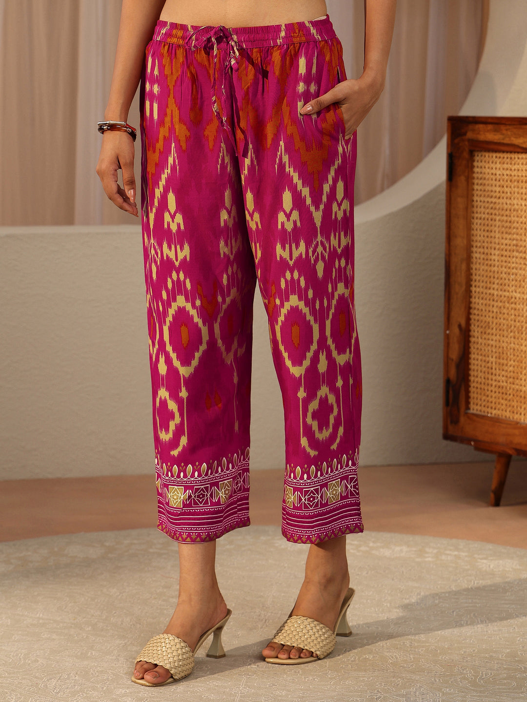  Pink Ikat Printed Rayon Co-Ord Set 