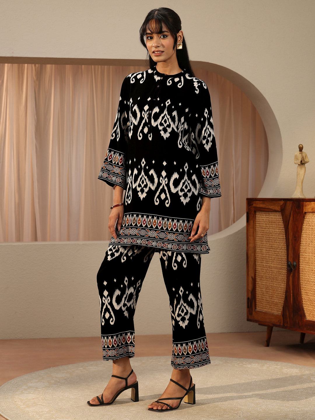  Black Ethnic Printed Rayon Co-Ord Set 