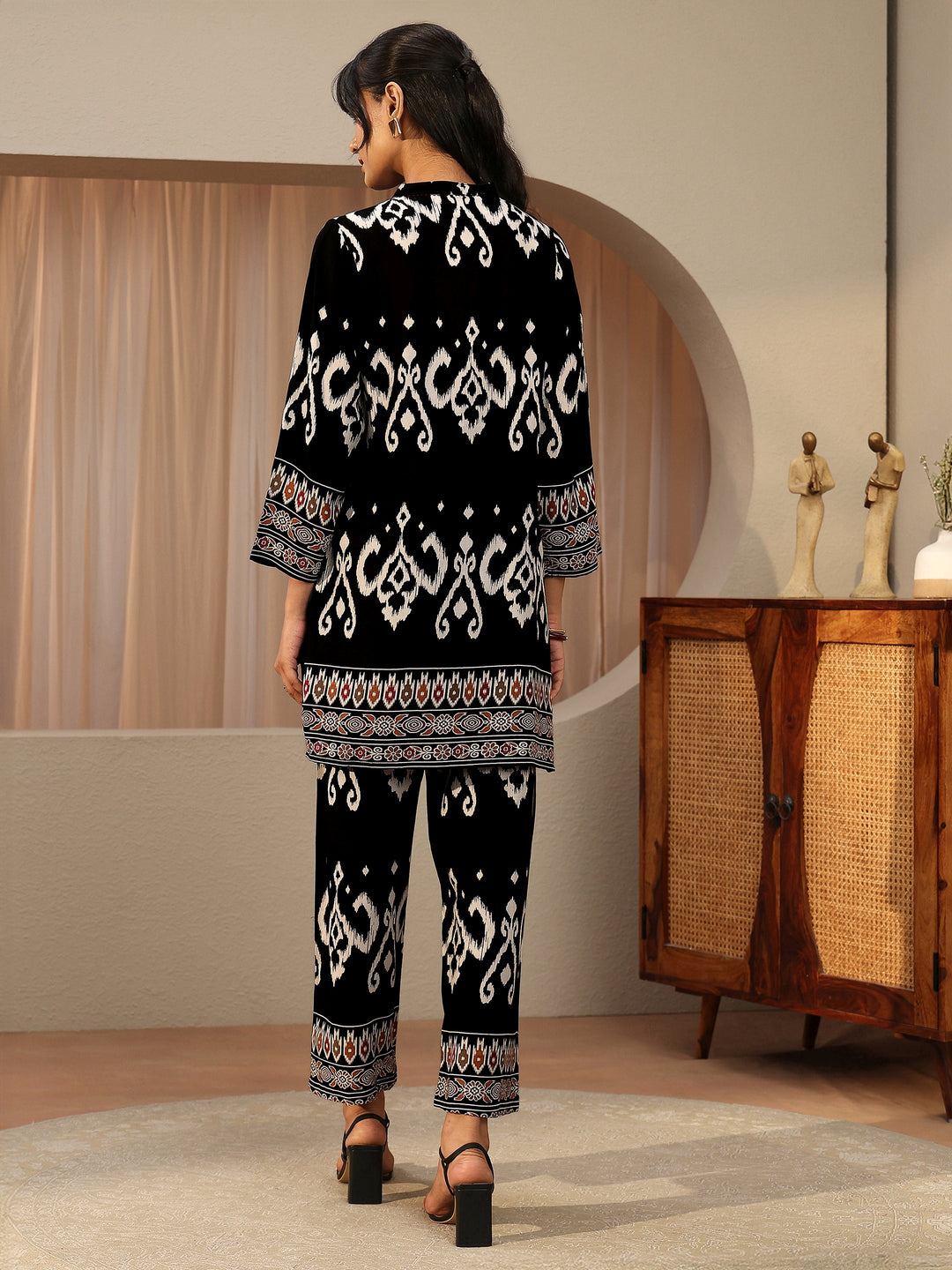  Black Ethnic Printed Rayon Co-Ord Set 