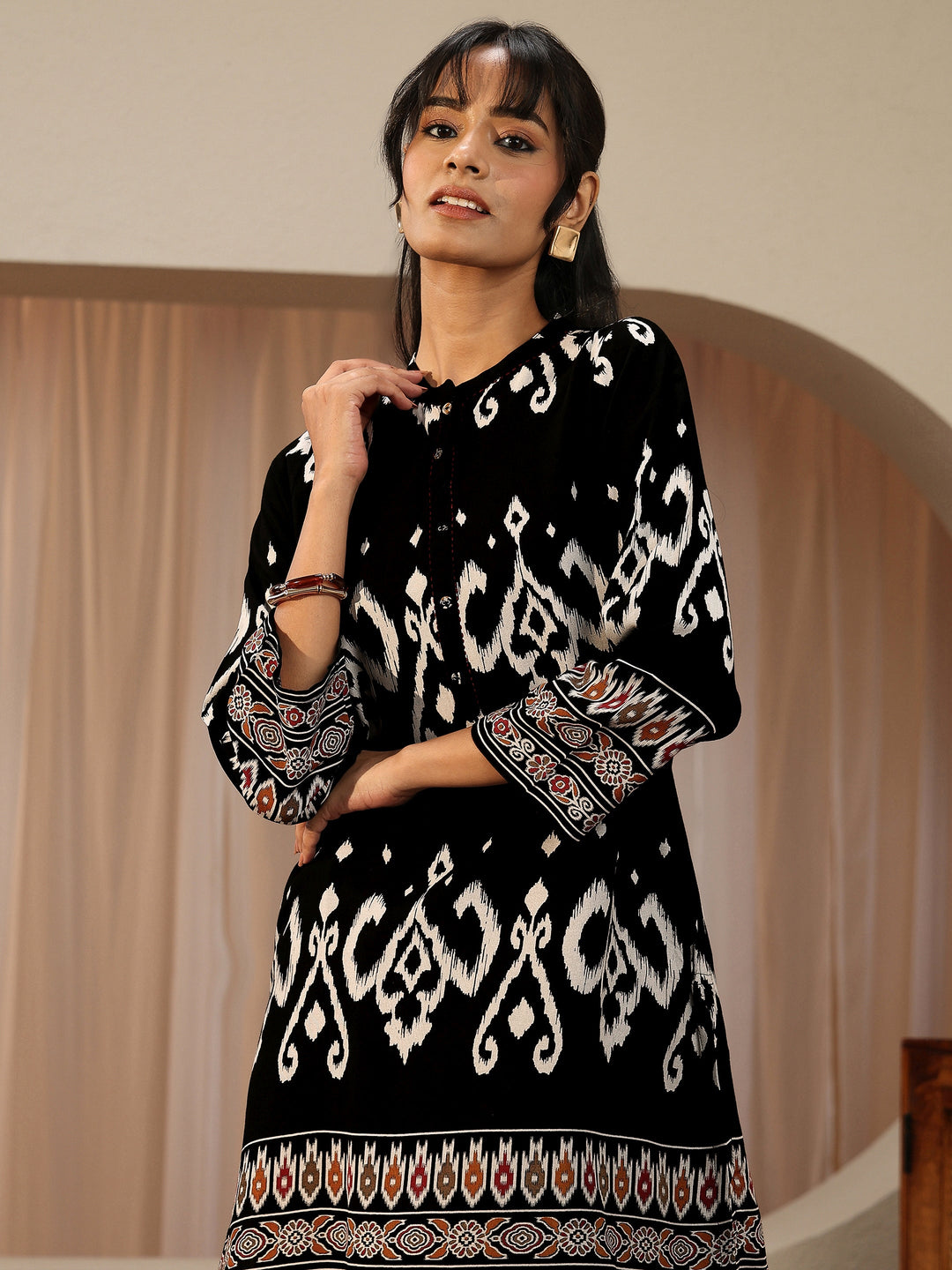  Black Ethnic Printed Rayon Co-Ord Set 