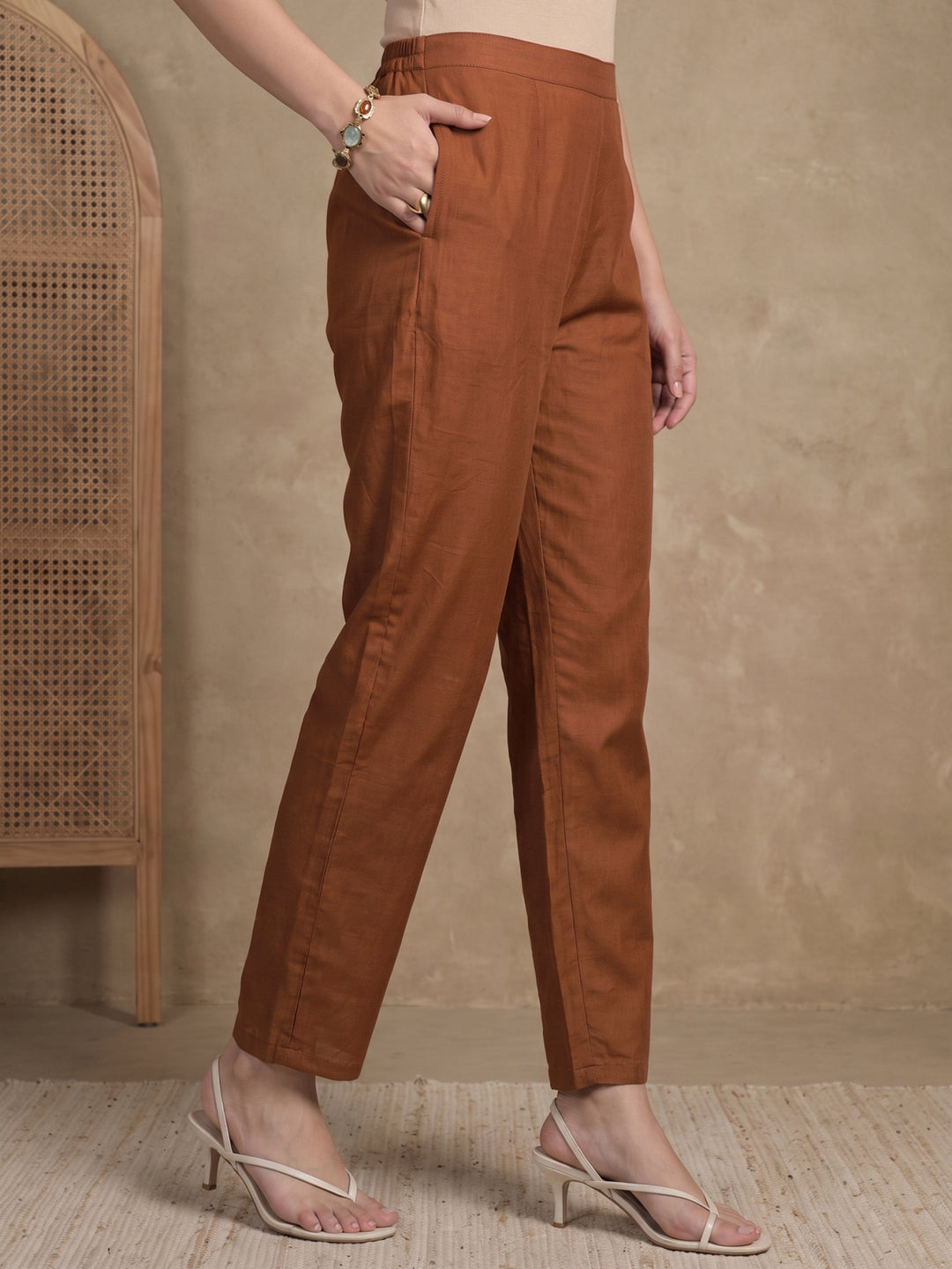  Libas Brown Floral Embroidered Organza Straight Suit Set 