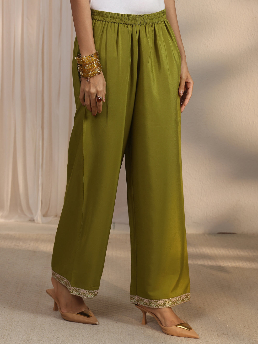  Libas Green Paisley Embroidered Silk Blend Co-Ord Set 