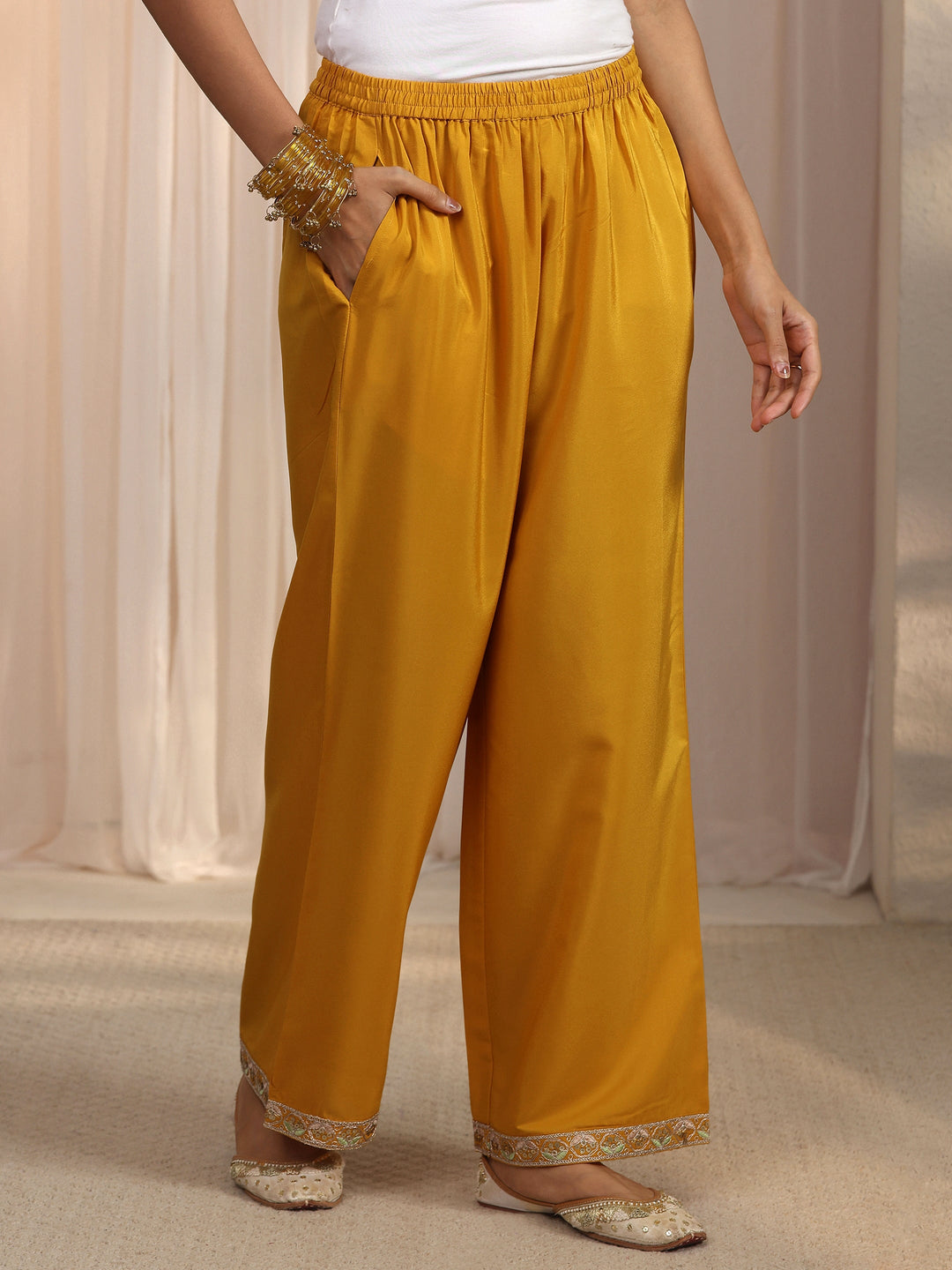  Libas Yellow Paisley Embroidered Silk Blend Co-Ord Set 