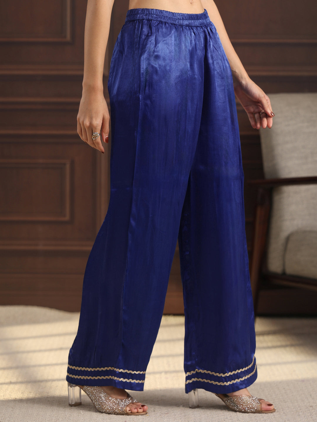  Libas Blue Embroidered Crepe High Low Suit Set 