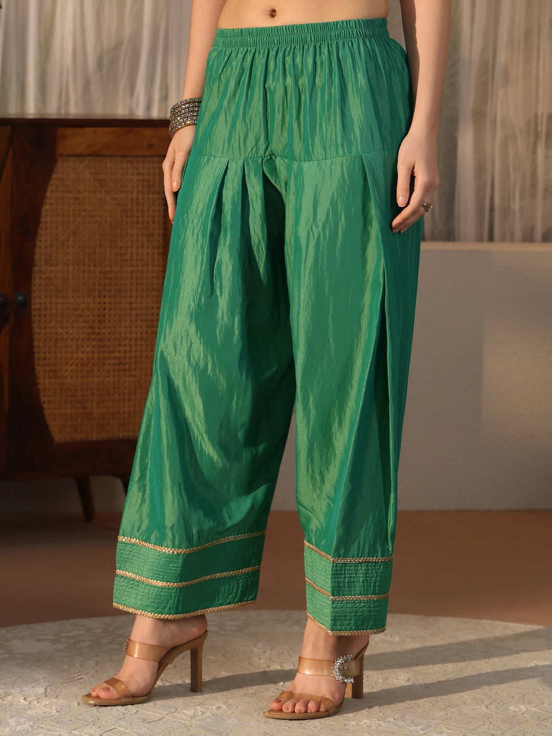  Libas Teal Blue Embroidered Silk Blend Straight Kurta Set 