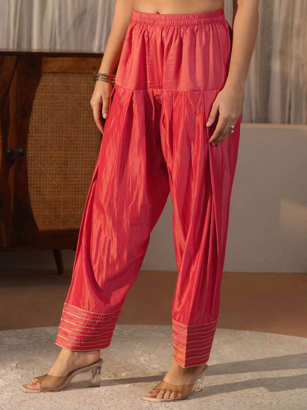  Libas Peach Embroidered Silk Blend Straight Kurta Set 