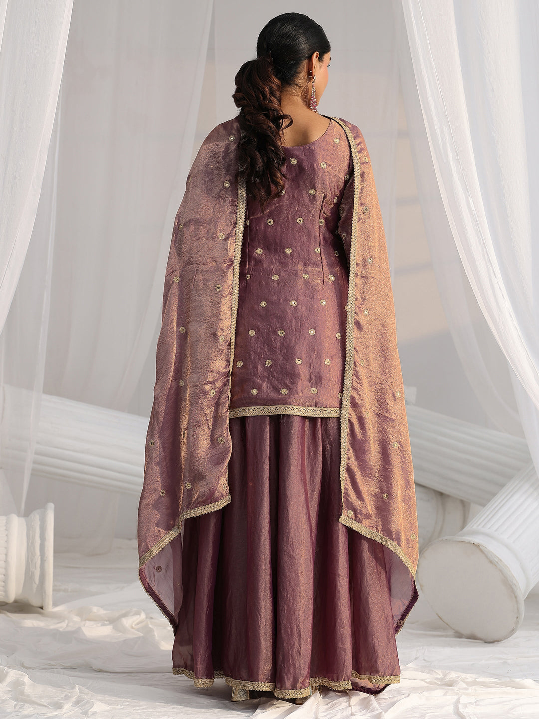  Libas Art Dusty Mauve Mirror Work Embroidered Palazzo Suit Set 