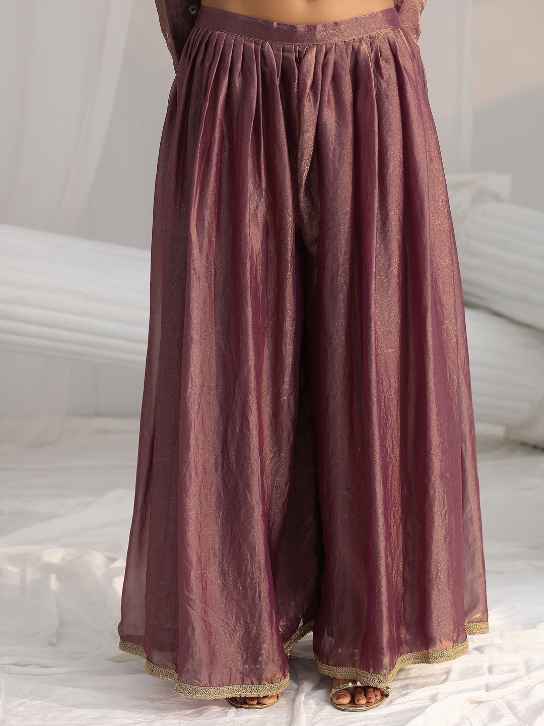  Libas Art Dusty Mauve Mirror Work Embroidered Palazzo Suit Set 