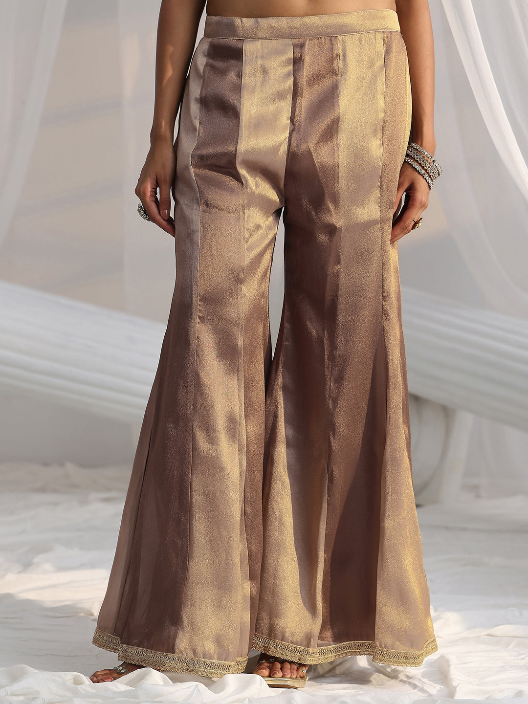  Libas Art Taupe Grey Embroidered Sleeveless Tissue Sharara Suit Set 