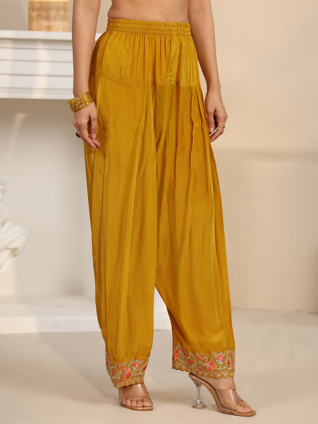  Libas Art Yellow Floral Embroidered Organza Straight Suit Set 