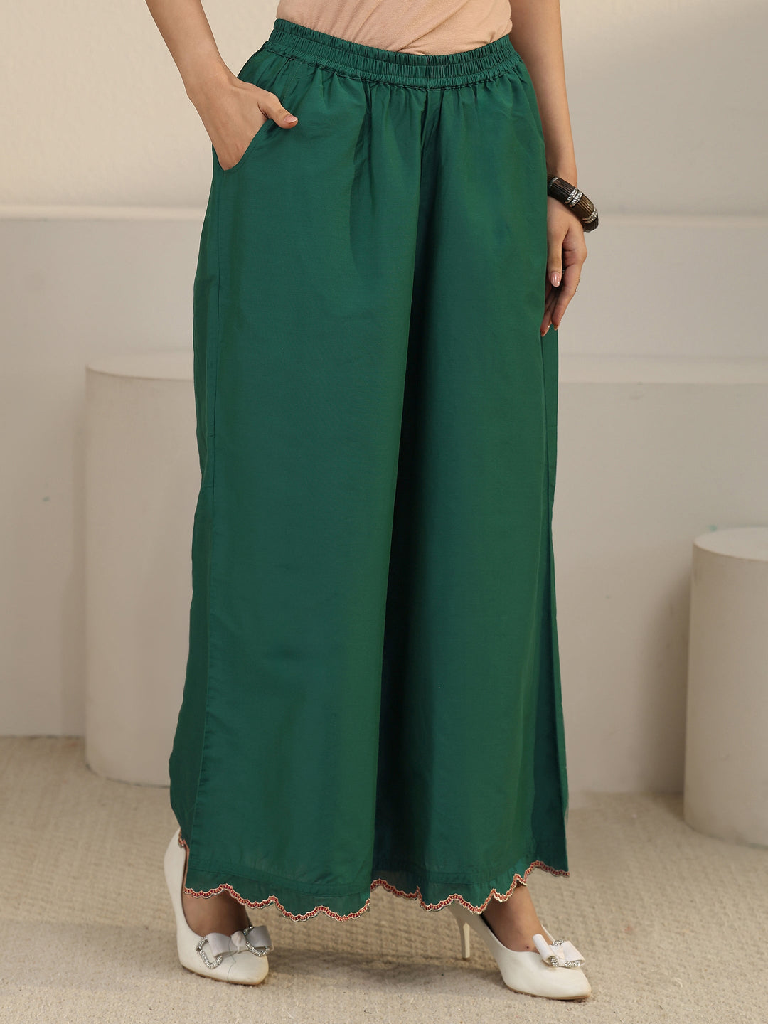  Libas Green Floral Embroidered Silk Blend Co-ord Set 