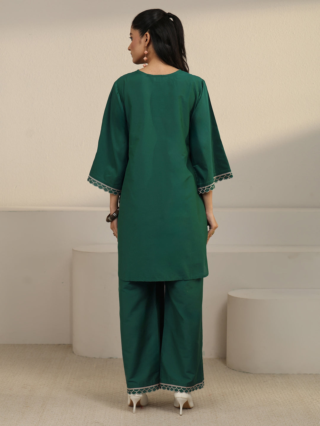  Libas Green Floral Embroidered Silk Blend Co-ord Set 
