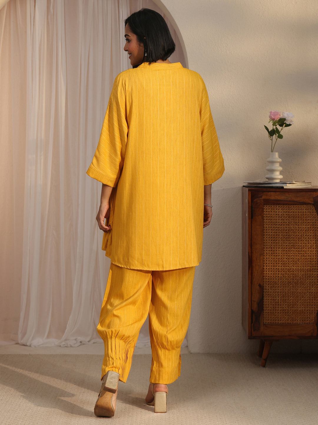  Libas Mustard Striped Woven Design Rayon Co-Ord Set 