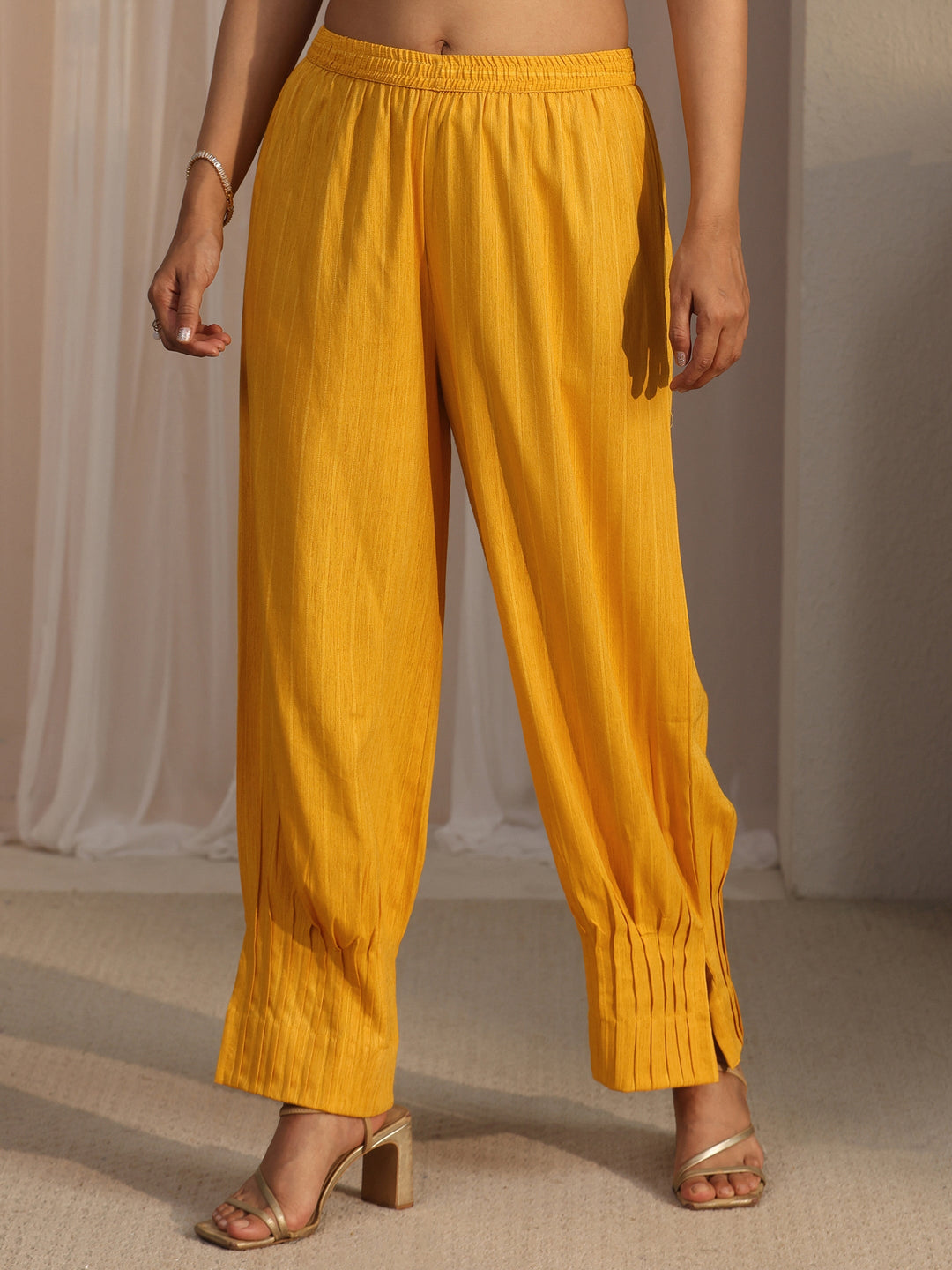  Libas Mustard Striped Woven Design Rayon Co-Ord Set 