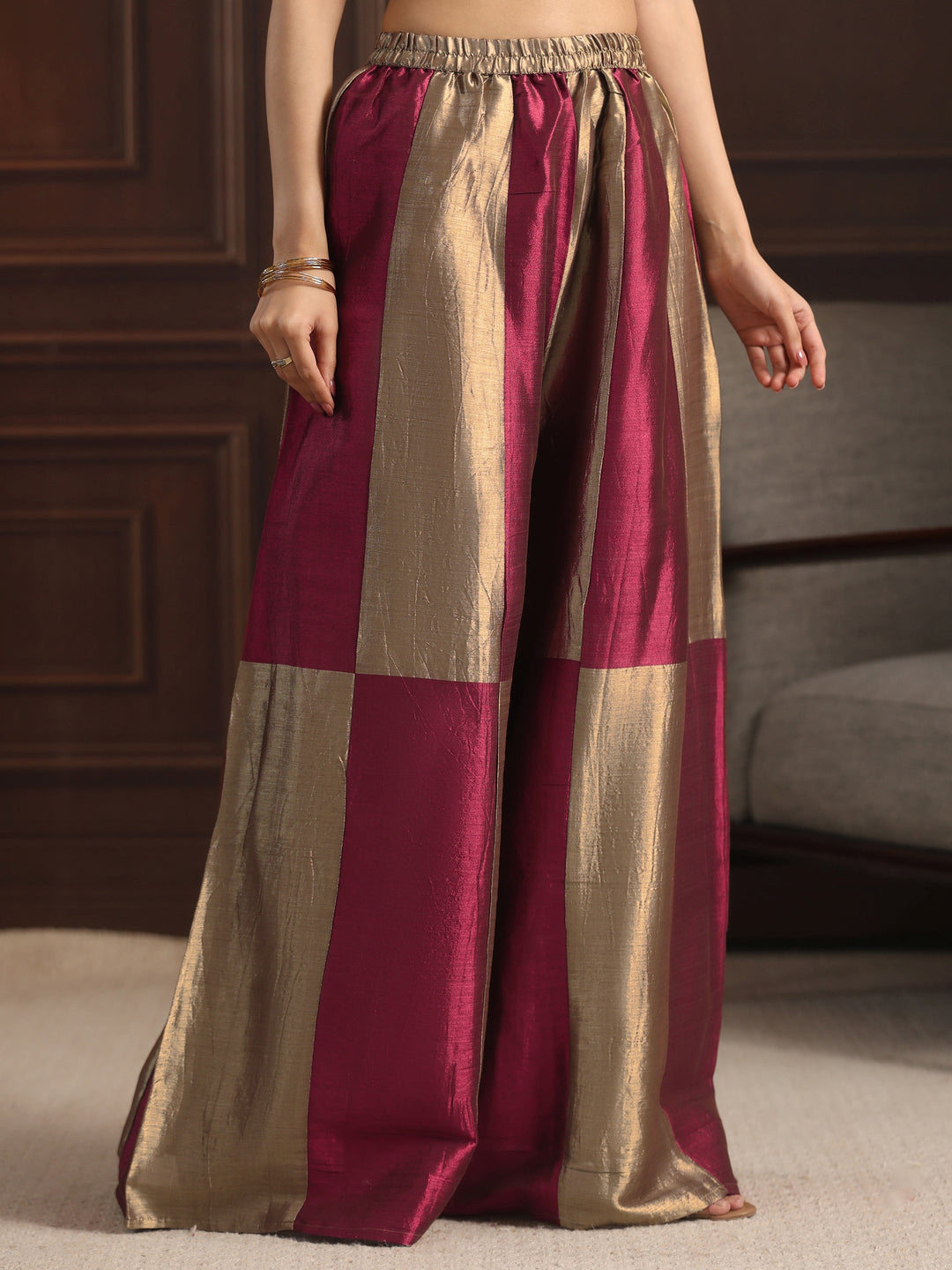  Libas Art Grey Floral Embroidered Silk Blend Palazzo Suit Set 