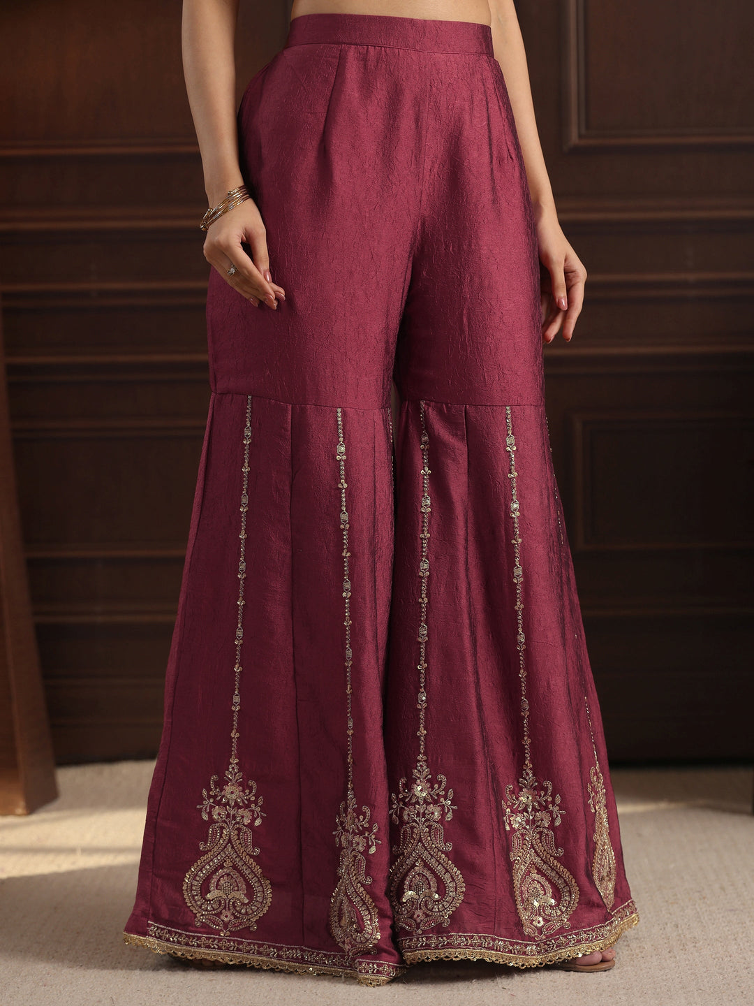  Libas Art Pink Floral Sequin Embellished Silk Blend Sharara Suit Set 