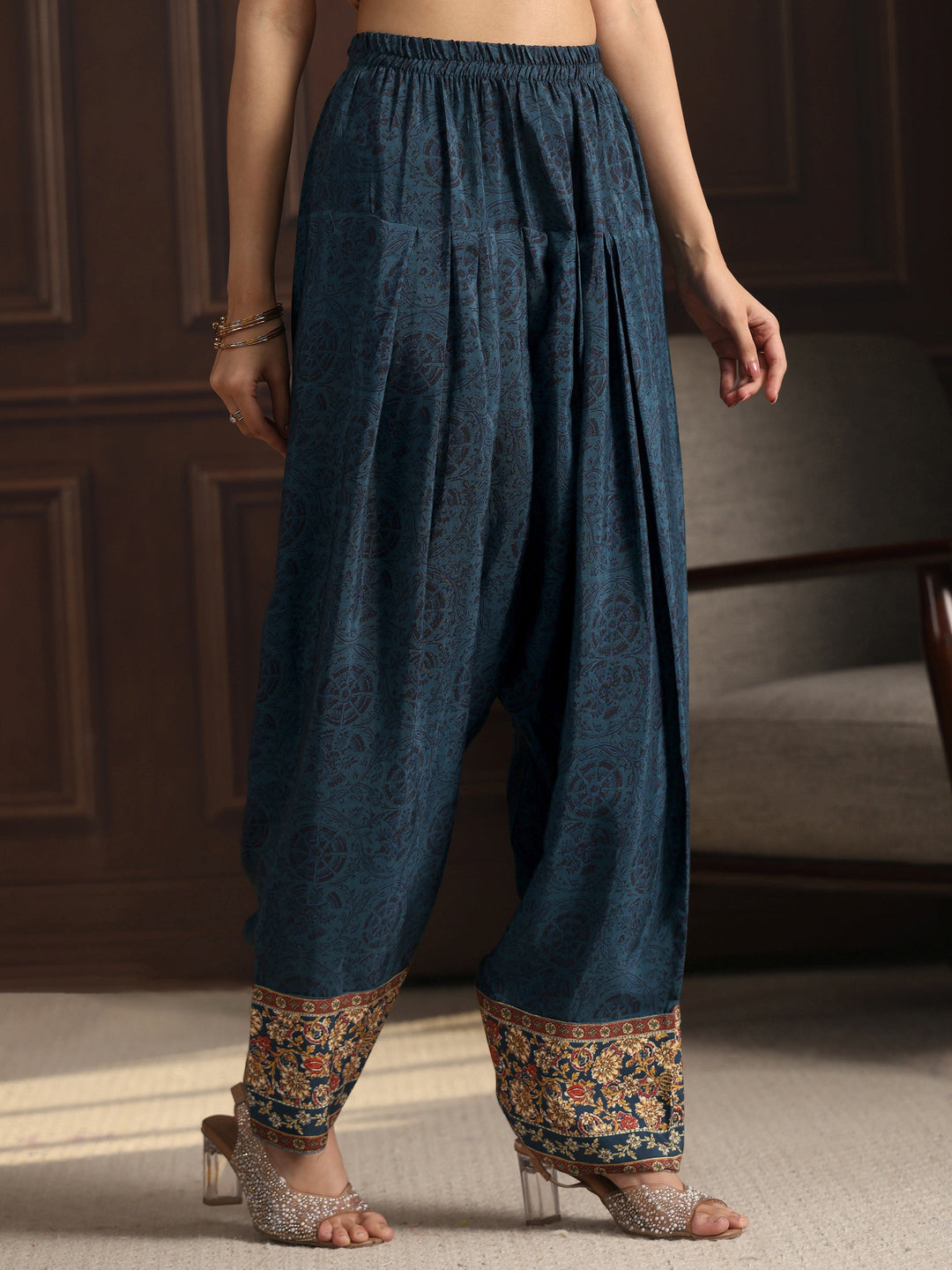  Libas Art Teal Blue Floral Printed Muslin Farshi Salwar Suit 