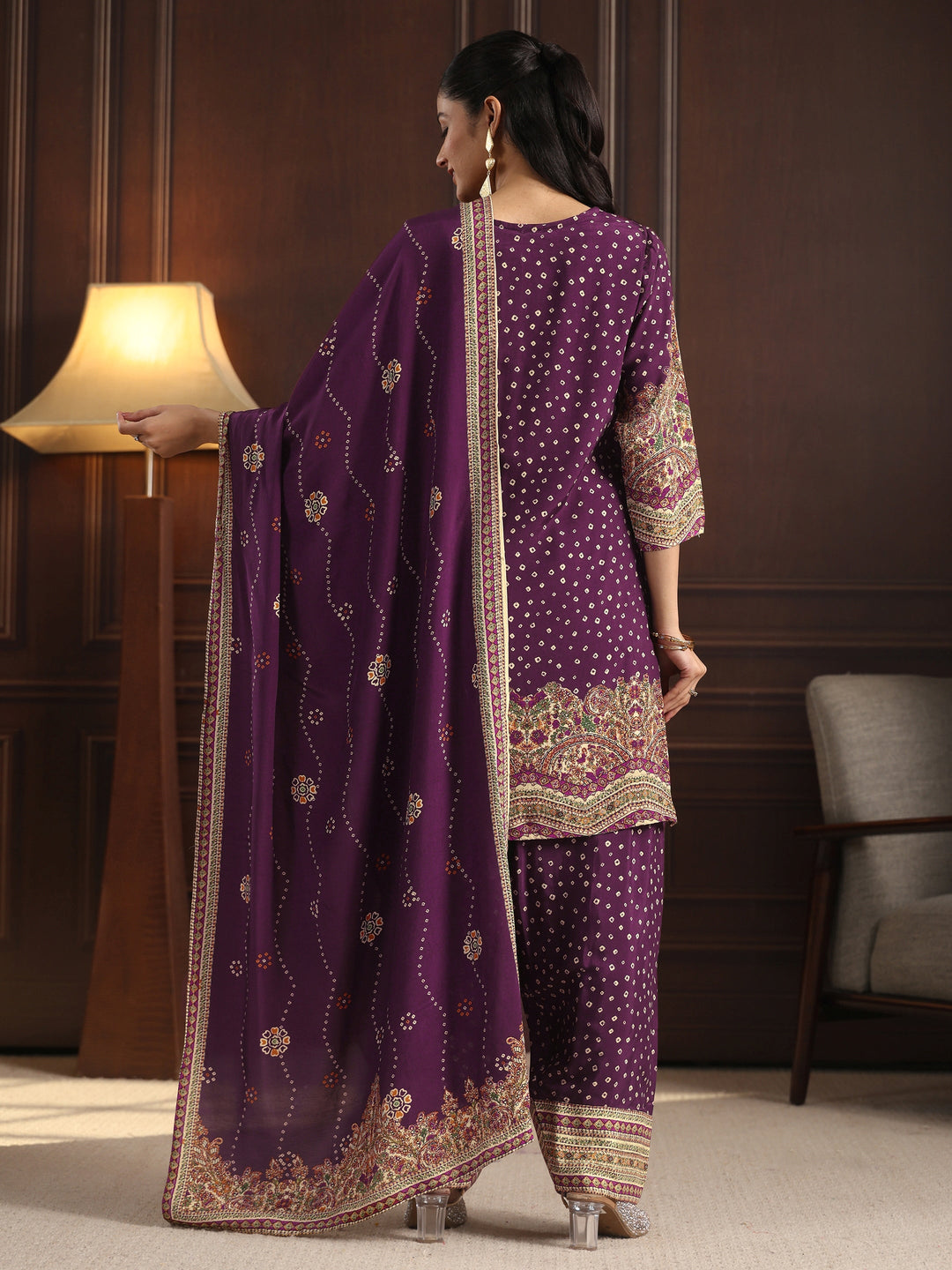  Libas Art Purple Floral Printed Muslin Farshi Salwar Suit 