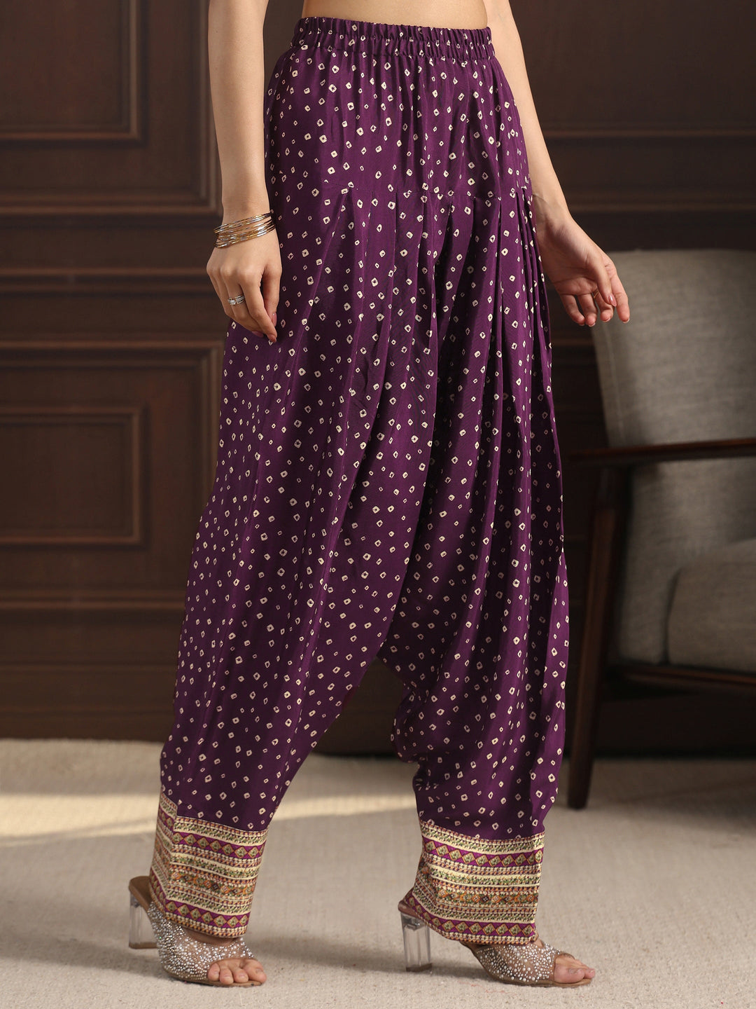  Libas Art Purple Floral Printed Muslin Farshi Salwar Suit 