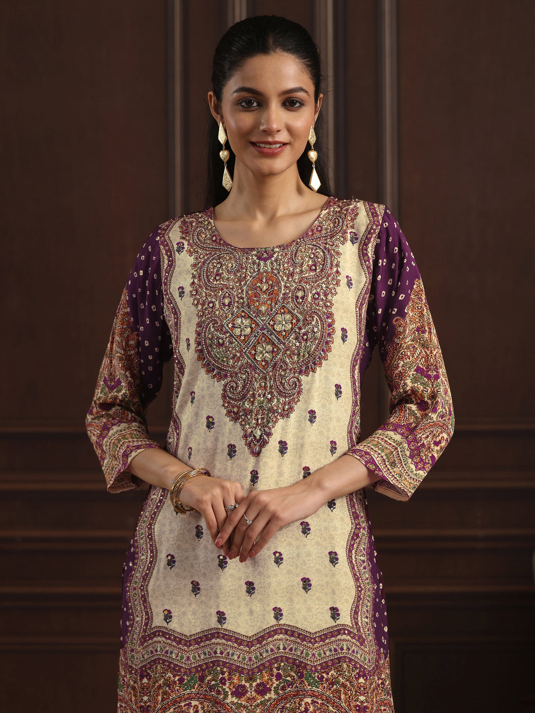  Libas Art Purple Floral Printed Muslin Farshi Salwar Suit 