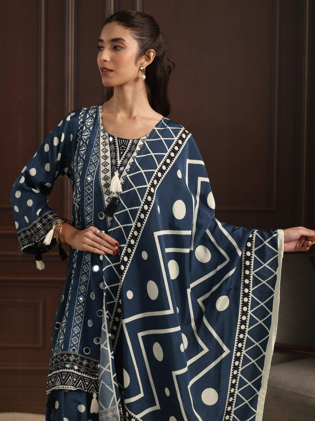  Libas Teal Blue Geometric Printed Muslin Farshi Salwar Suit 