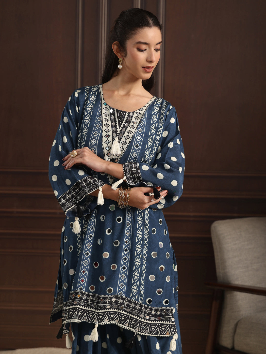  Libas Teal Blue Geometric Printed Muslin Farshi Salwar Suit 