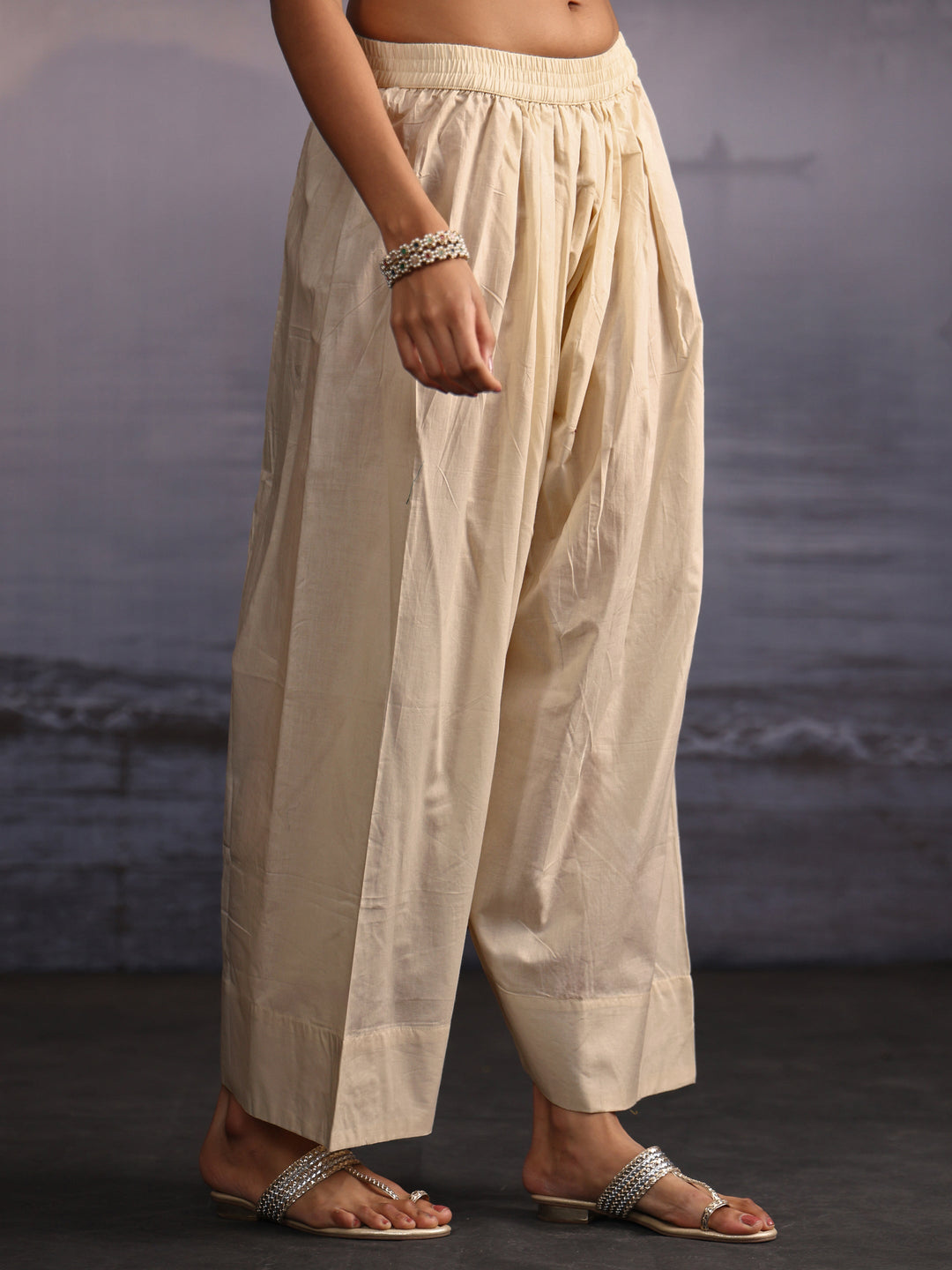  Libas Off White Floral Embroidered Cotton Farshi Salwar Suit 