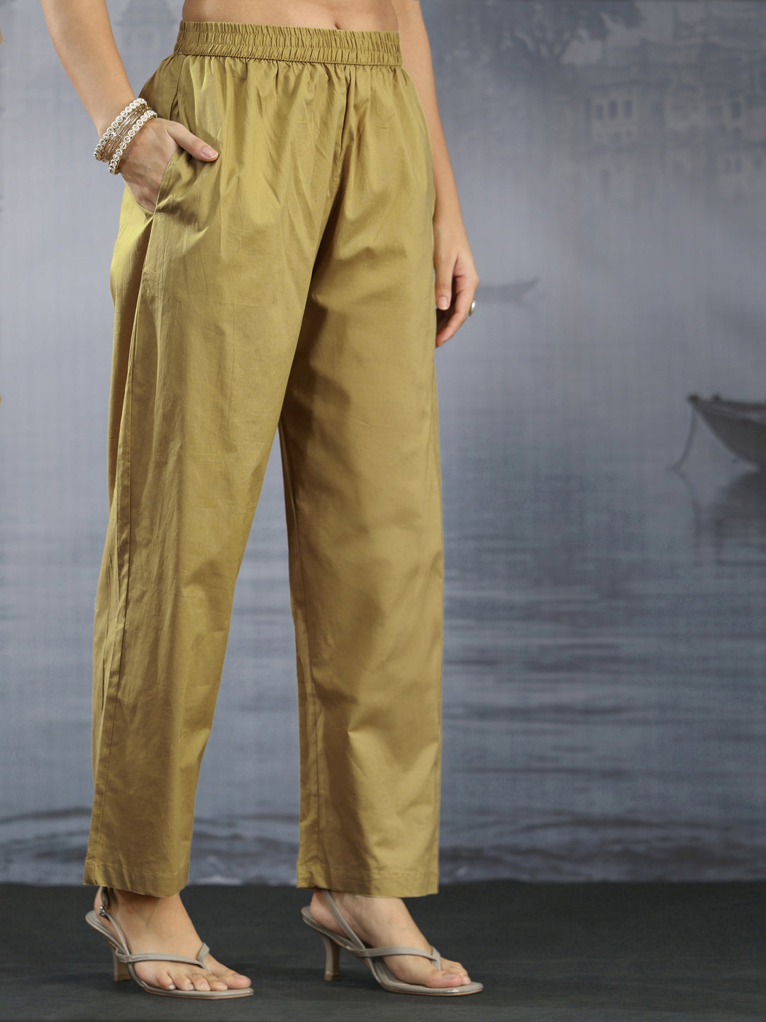  Libas Mustard Floral Embroidered Silk Blend Straight Suit Set 