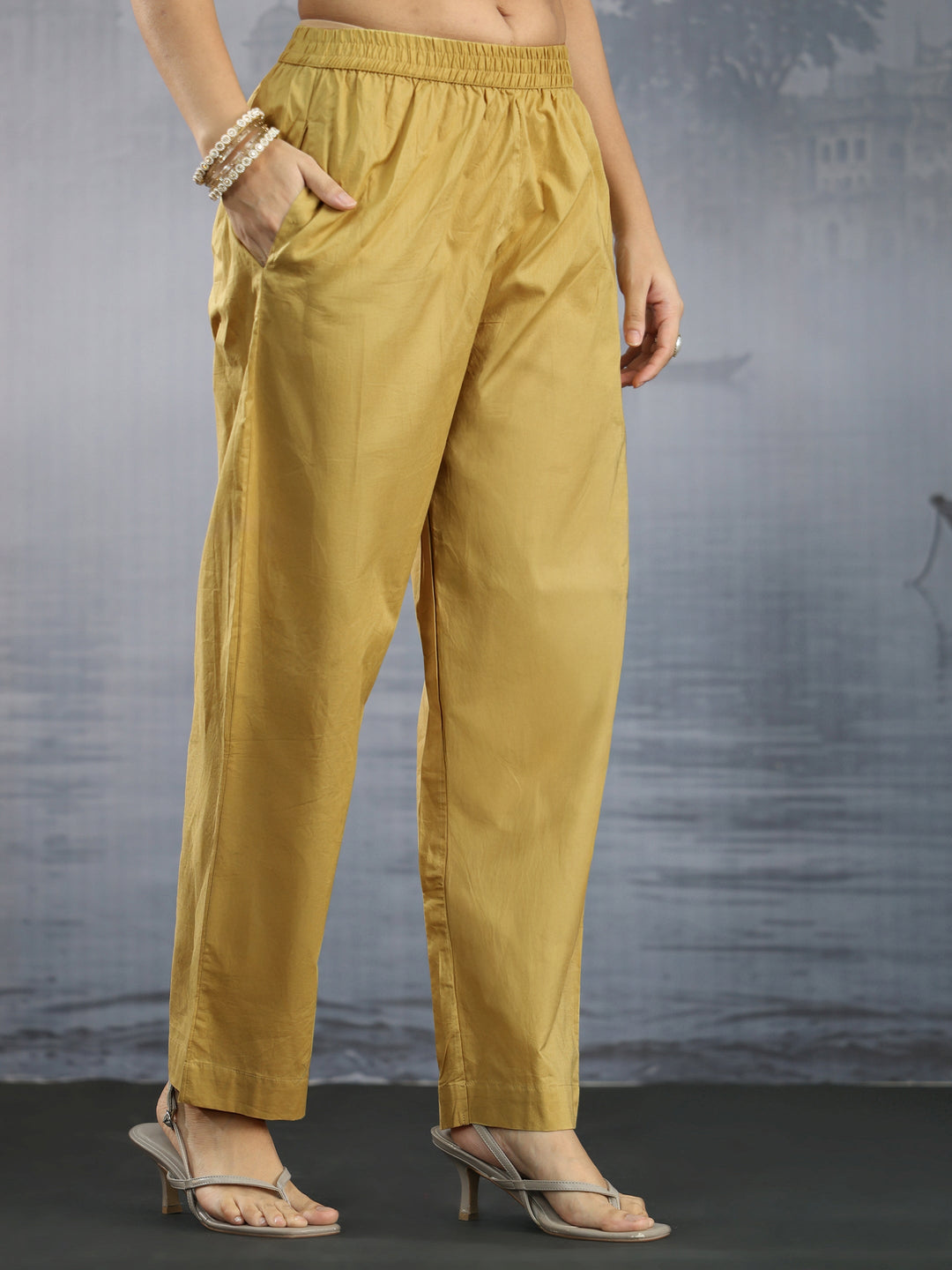  Libas Yellow Floral Embroidered Chanderi Silk Straight Suit Set 