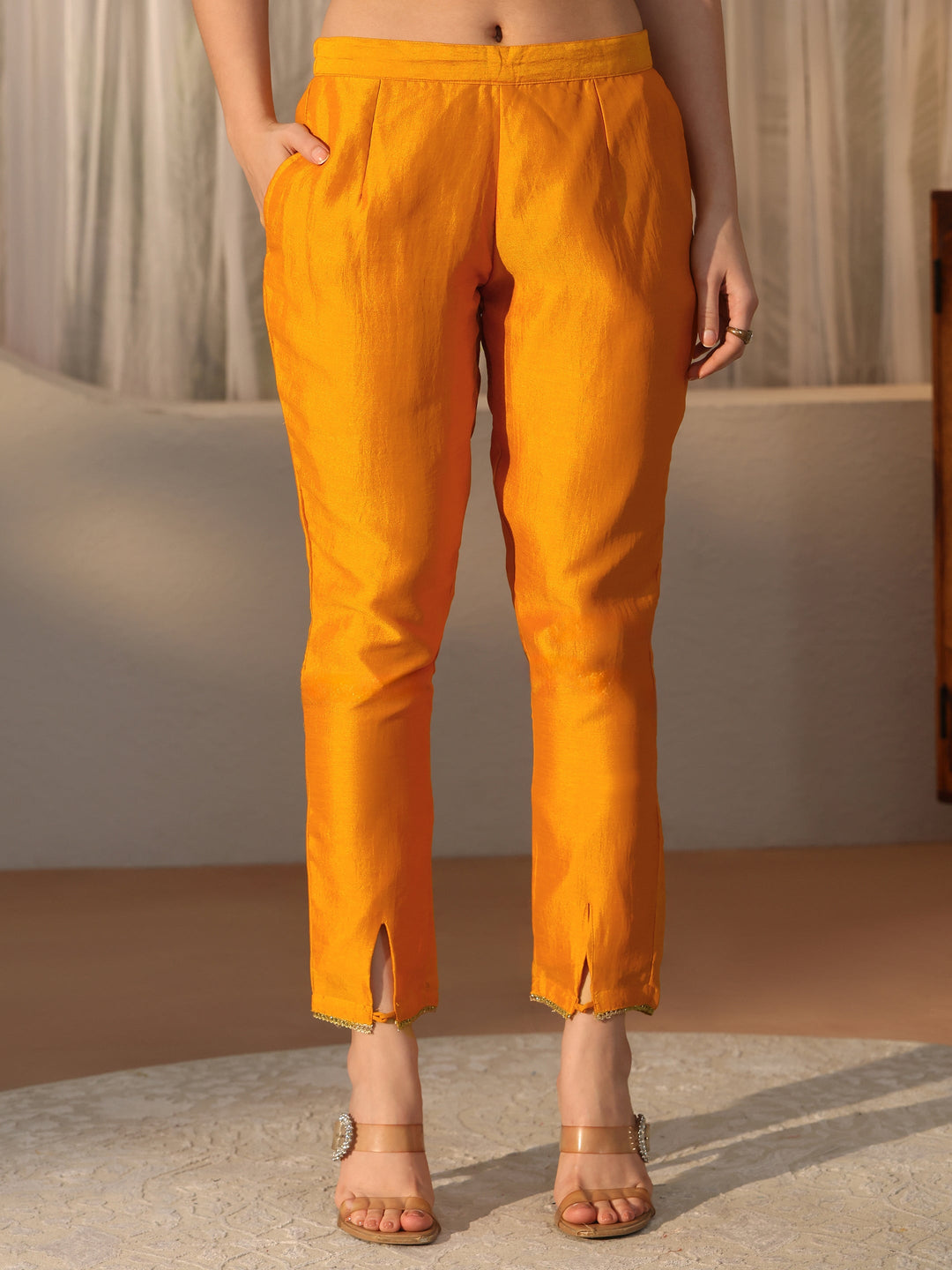  Libas Mustard Yoke Design Silk Blend Straight Suit Set 