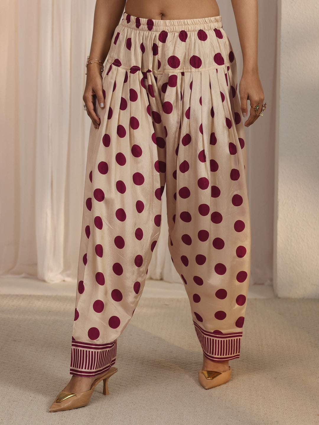  Libas Maroon Striped and Polka Dot Organza Farshi Salwar Suit 
