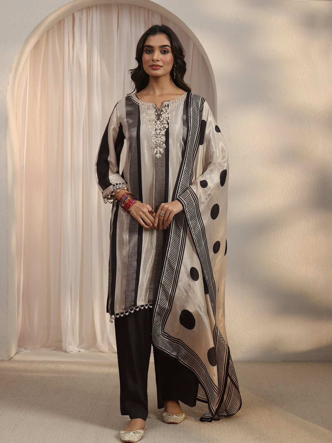  Libas Black Striped Organza Palazzo Suit Set 