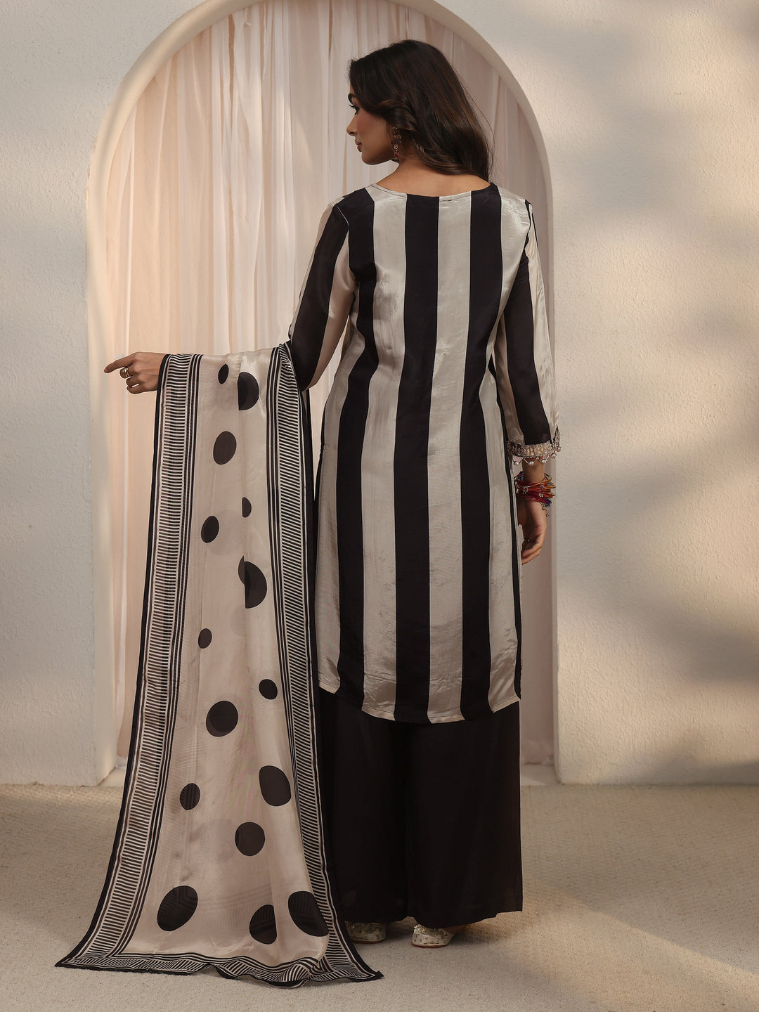  Libas Black Striped Organza Palazzo Suit Set 