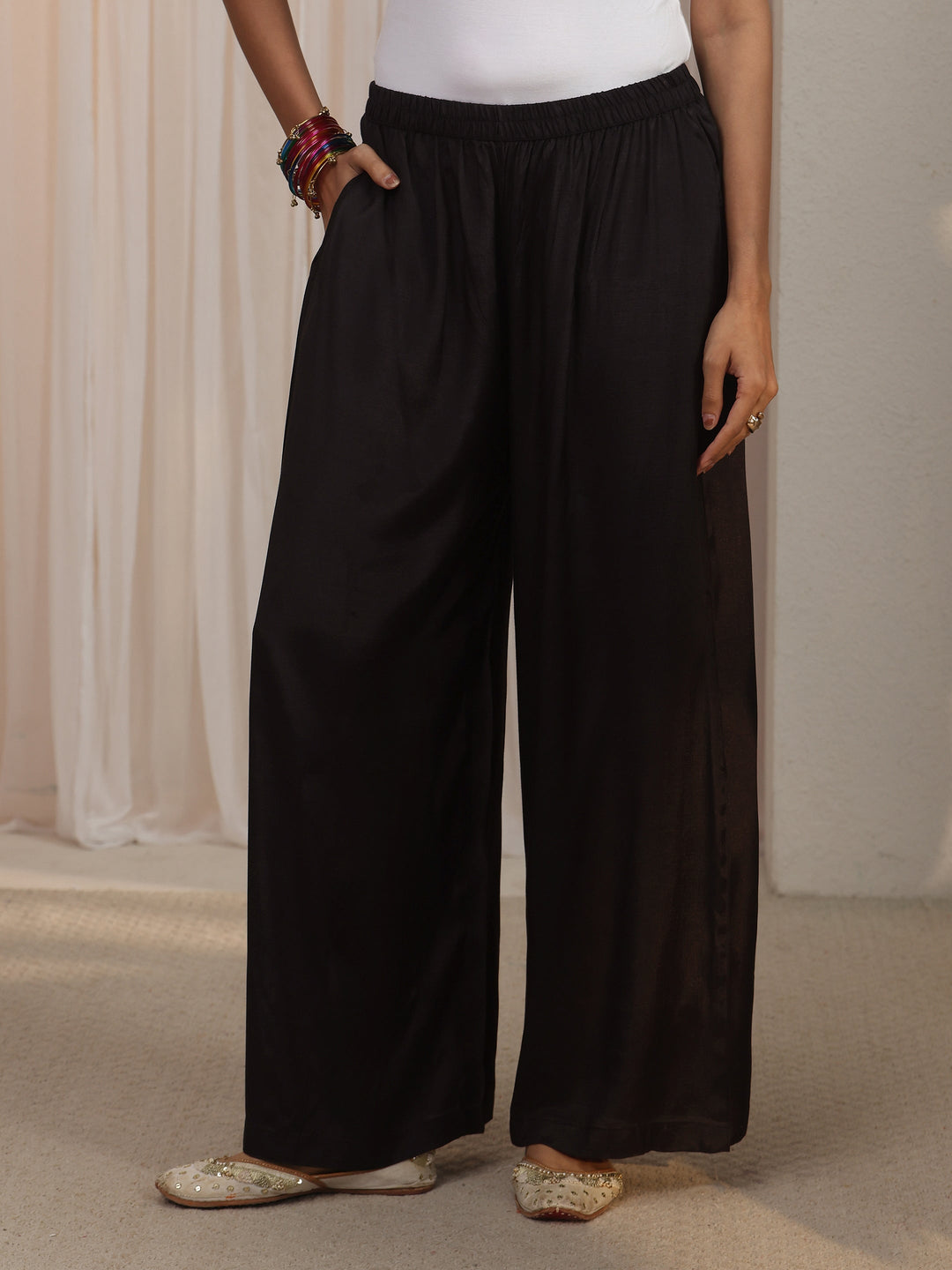  Libas Black Striped Organza Palazzo Suit Set 