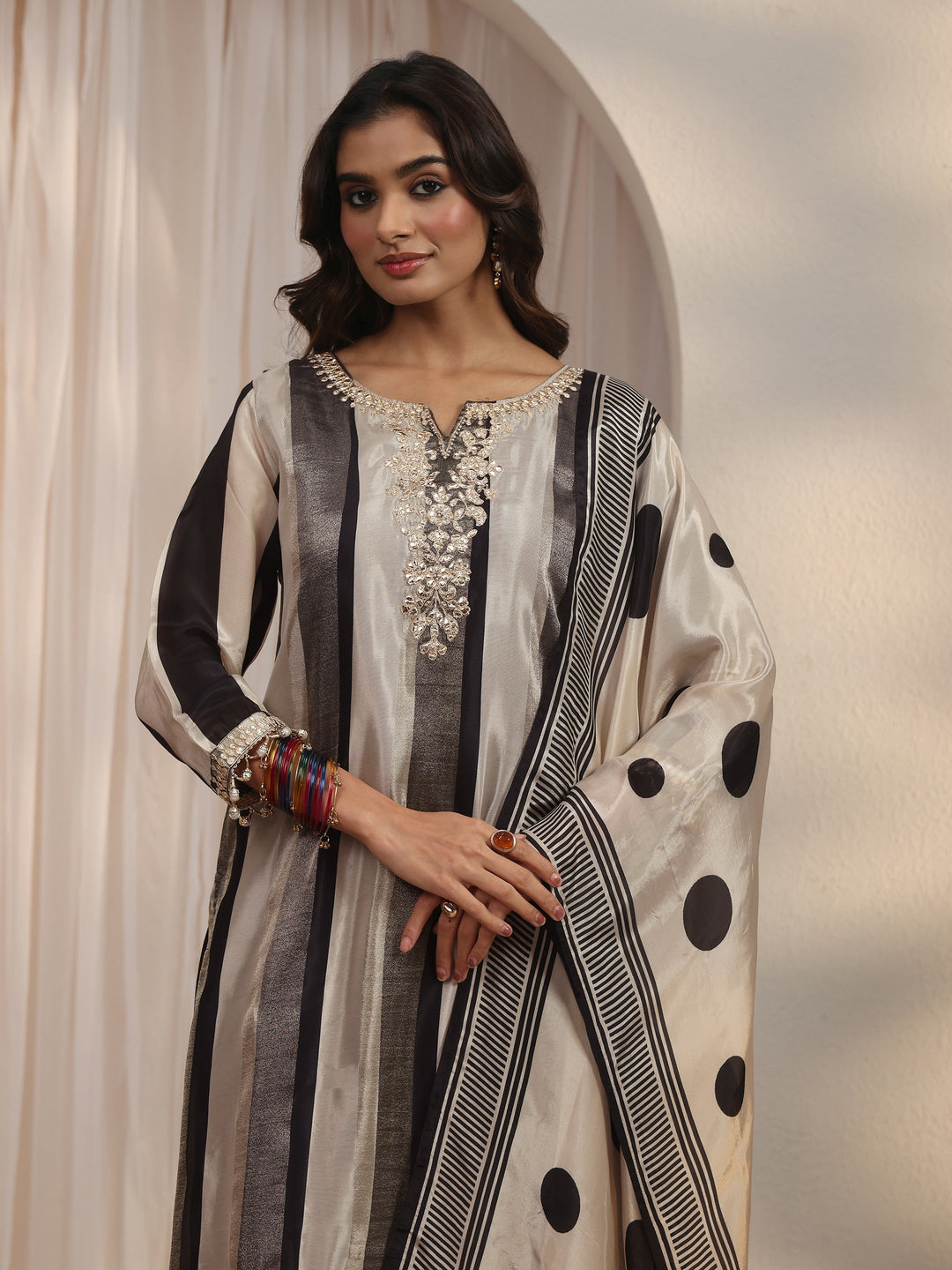  Libas Black Striped Organza Palazzo Suit Set 