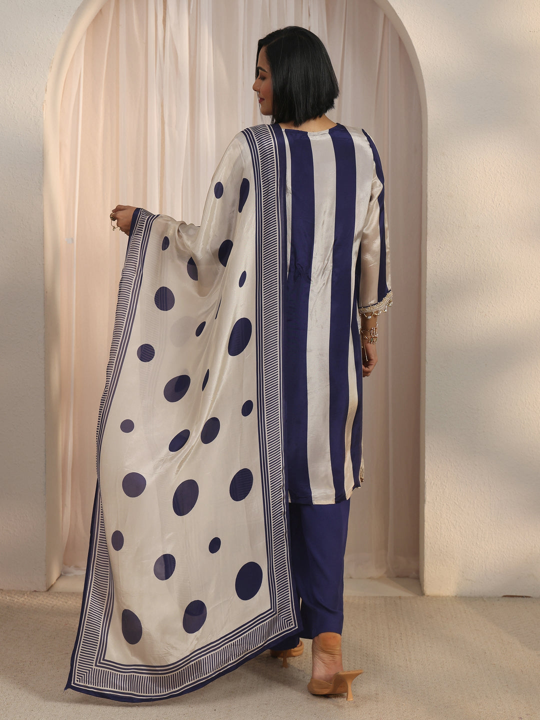  Libas Blue Striped Organza Palazzo Suit Set 