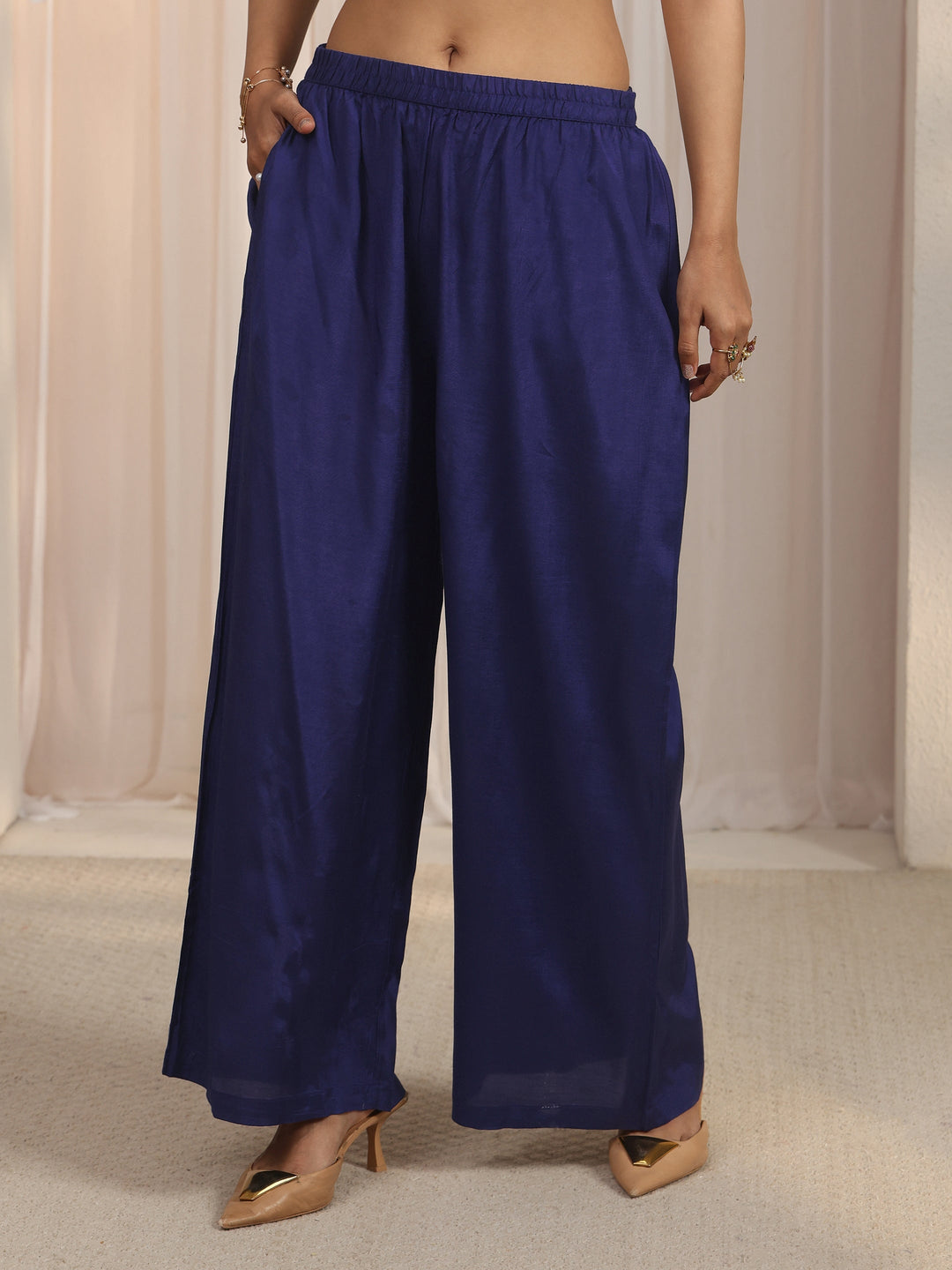 Libas Blue Striped Organza Palazzo Suit Set 